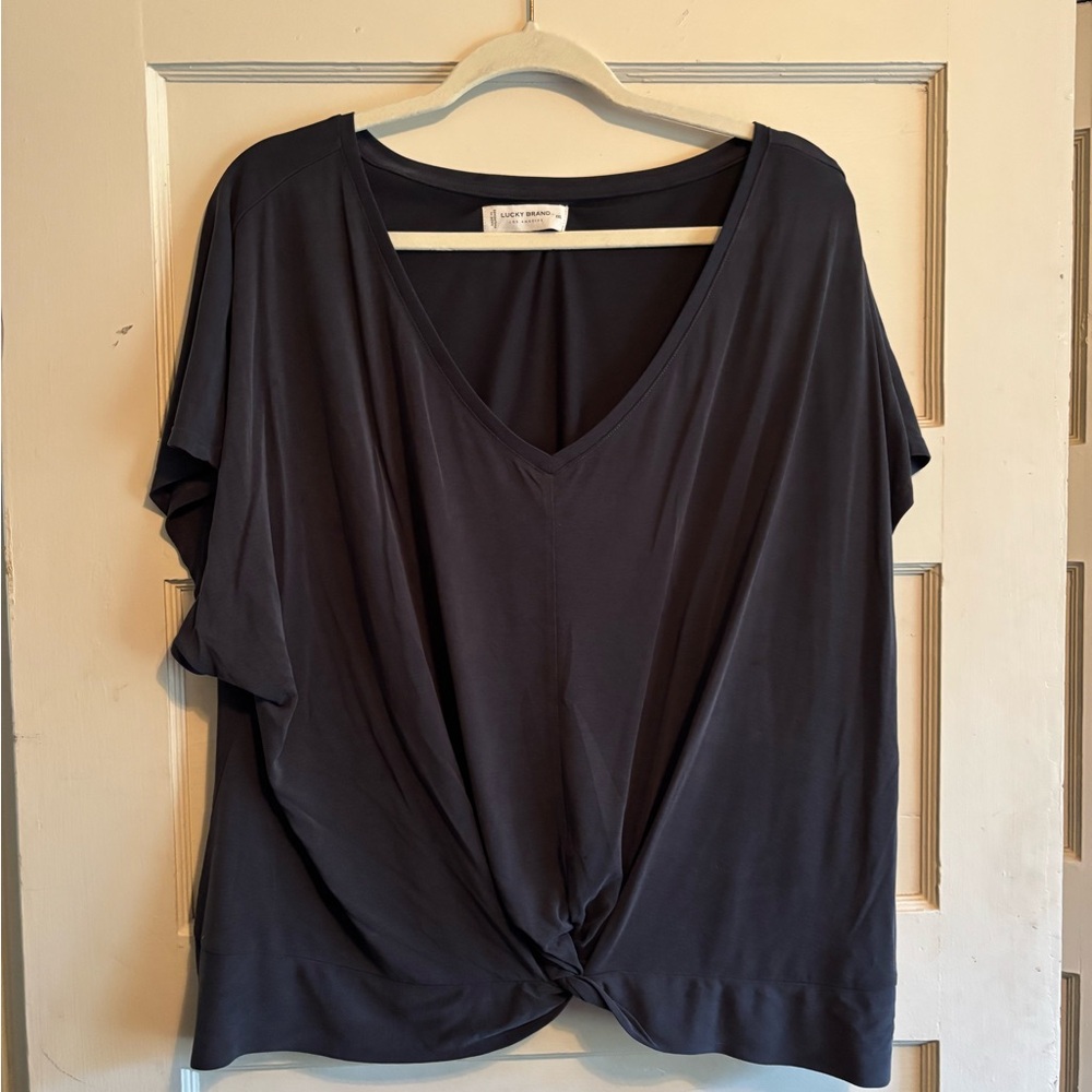 Lucky Brand Black V-Neck Twist Blouse